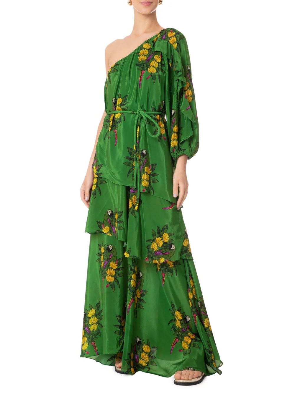 NWT Farm Rio Maracanã Green One-Shoulder Maxi Dress L